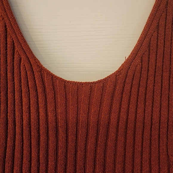 VINCE Rib Tie Back Cotton Blend Sweater Tank Top In Rust Amber Size L - Picture 7 of 14